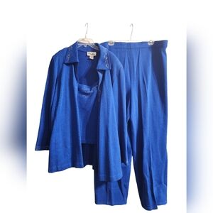 TOULA Women's Blue 3 Piece Pant Suit with Blue and Clear Rhinestones | Size 20W
